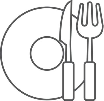 Dishes icon in thin outline style. Spoon fork dinner supper breakfast eating