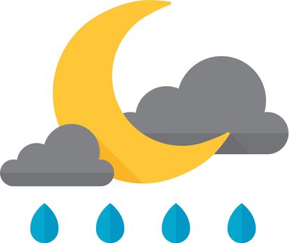 Weather overcast rainy icon in flat color style. Nature forecast night raining cloudy cold