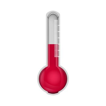 Red thermometer icon, label or logo. Celsius fahrenheit thermometers measuring. Hot temperature. Temperature symbol. Stock vector illustration