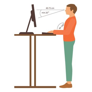 correct standing position, office desk posture, vector illustration
