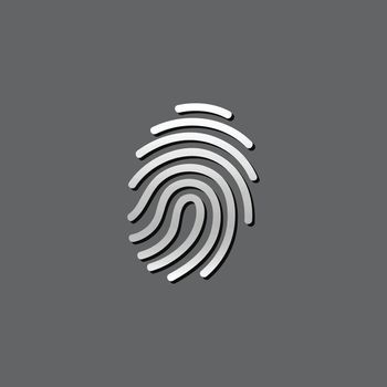 Fingerprint icon in metallic grey color style. Science security crime identity