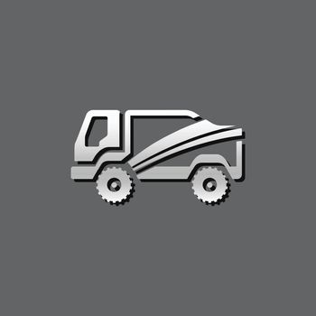 Rally truck icon in metallic grey color style.Sport extreme race