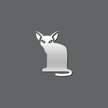 Cat icon in metallic grey color style. Animal black kitten