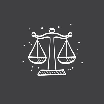Justice scale icon in doodle sketch lines. Law litigation measurement balance