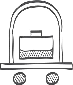 Hotel trolley icon in doodle sketch lines. Accommodation travel holiday baggage business