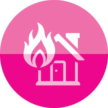 House fire icon in flat color circle style. Nature disaster sabotage accident insurance risk claim