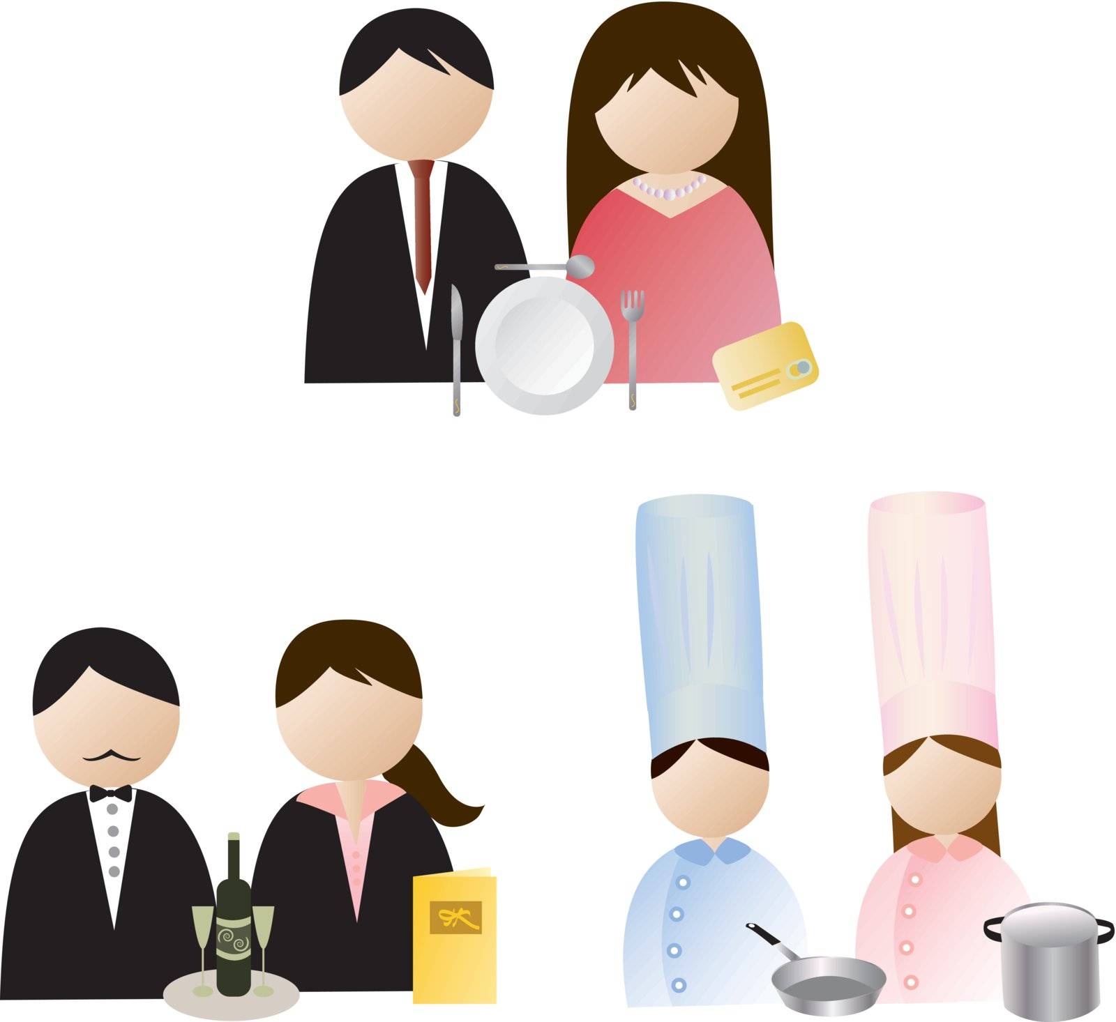 Avatar or icons for restaurant people such as customer, server, and chef both male and female version