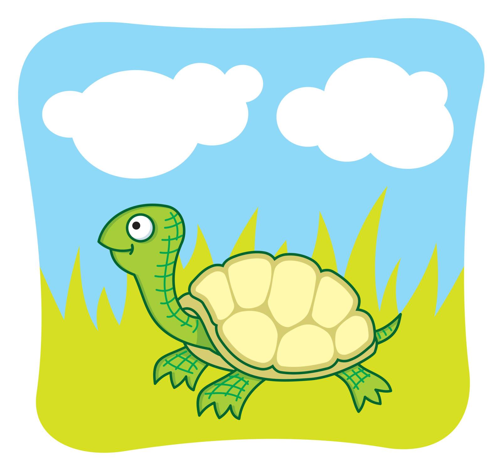 Cartoon illustration of a happy turtle.