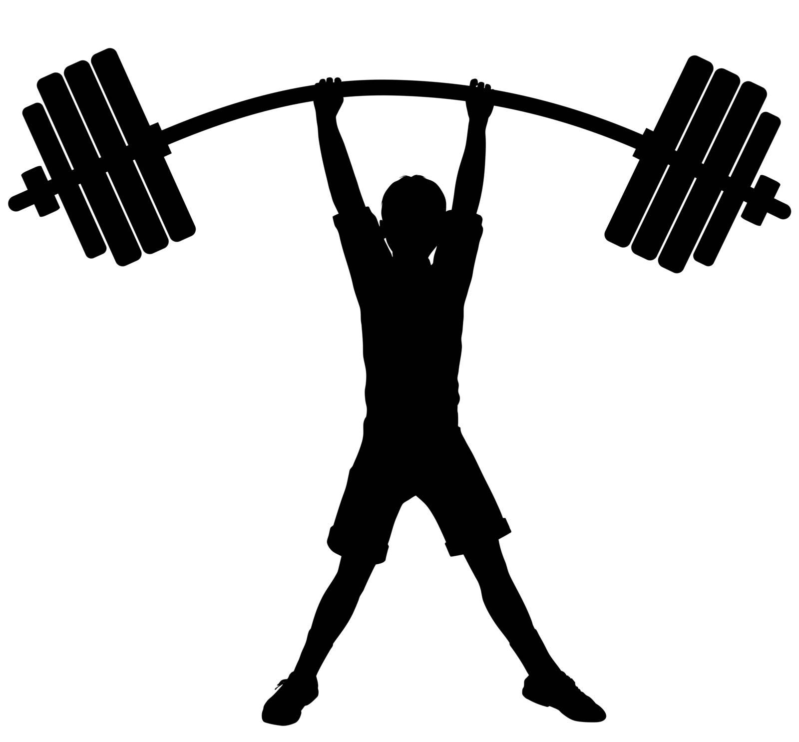 Editable vector silhouette of a boy lifting heavy weights
