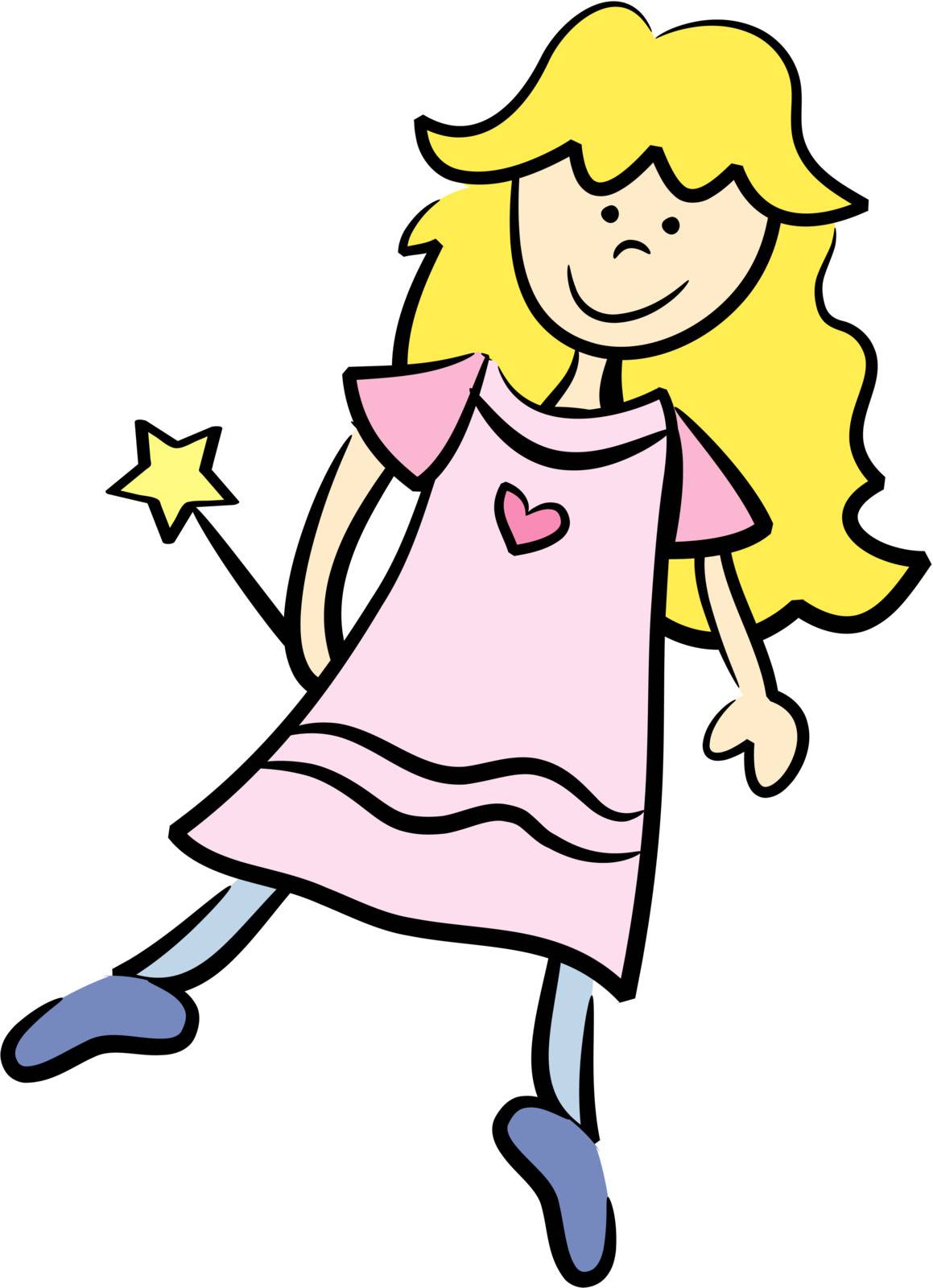 Cute little blond cartoon girl pretending to be a fairy