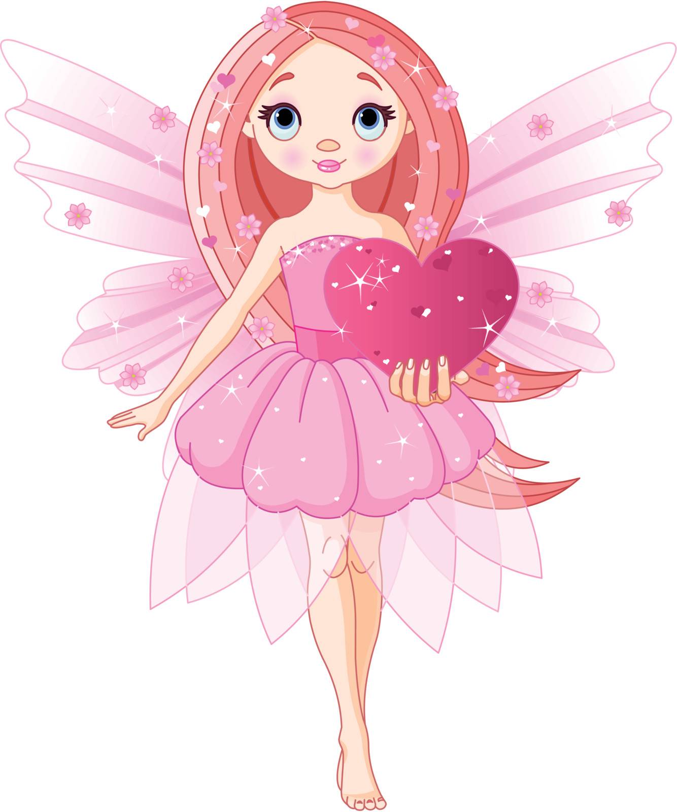 Beautiful love fairy holding heart. Vector illustration