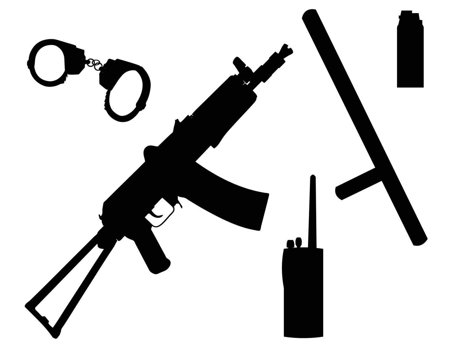 Equipment and arms of the policeman in a vector