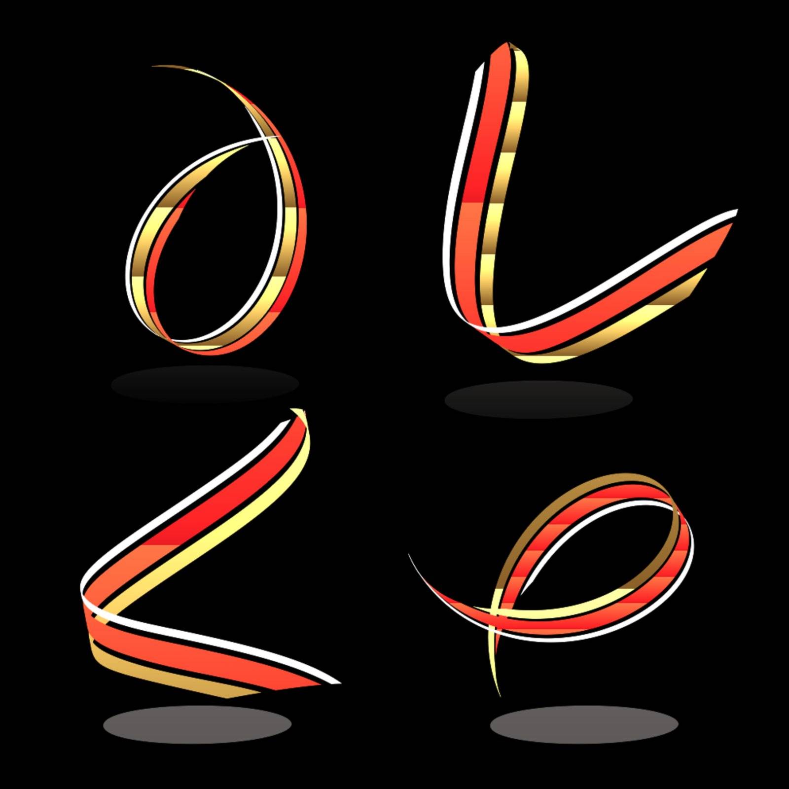 Collection of metallic ribbons with a drop shadow
