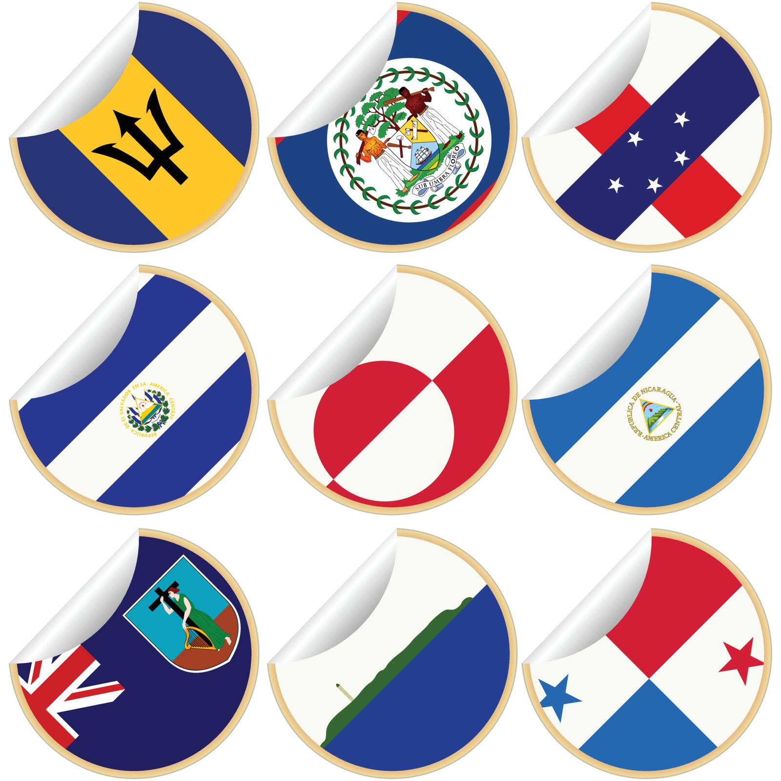 Collection of stickers/labels with country flags from North- Central and South America, set 2