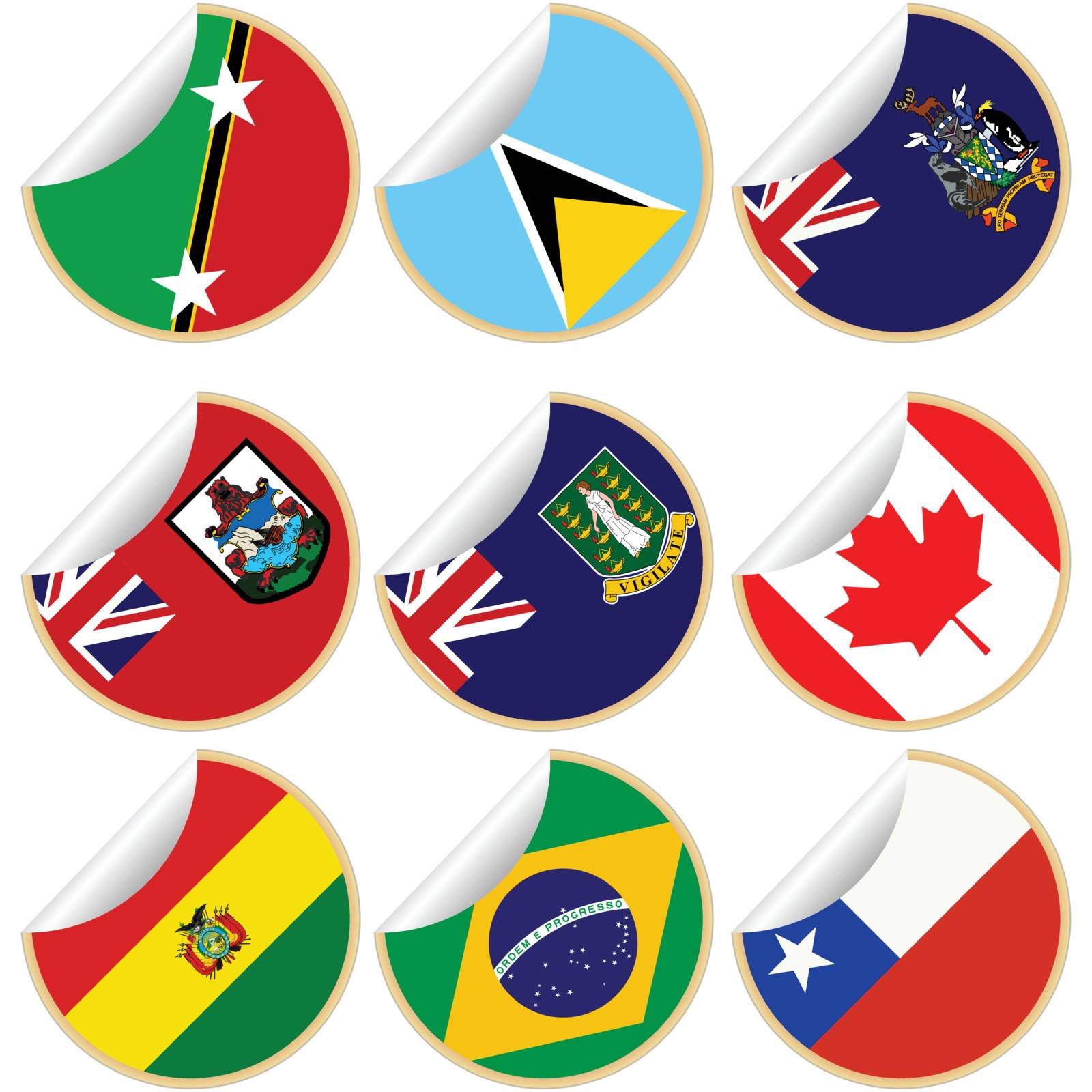 Collection of stickers/labels with country flags from North, Central and South America, set 3