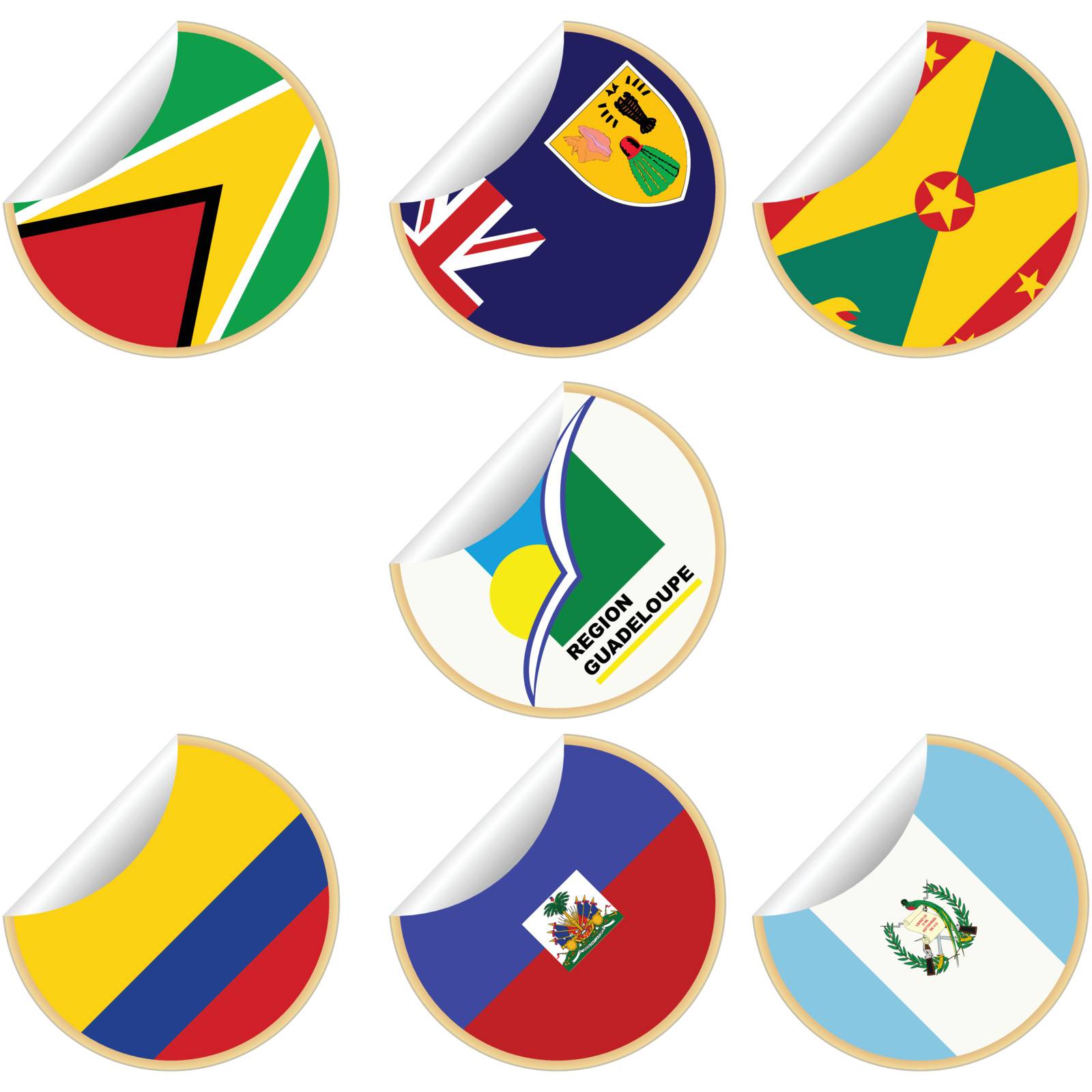 Collection of stickers/labels with country flags from North- Central and South America, set 6