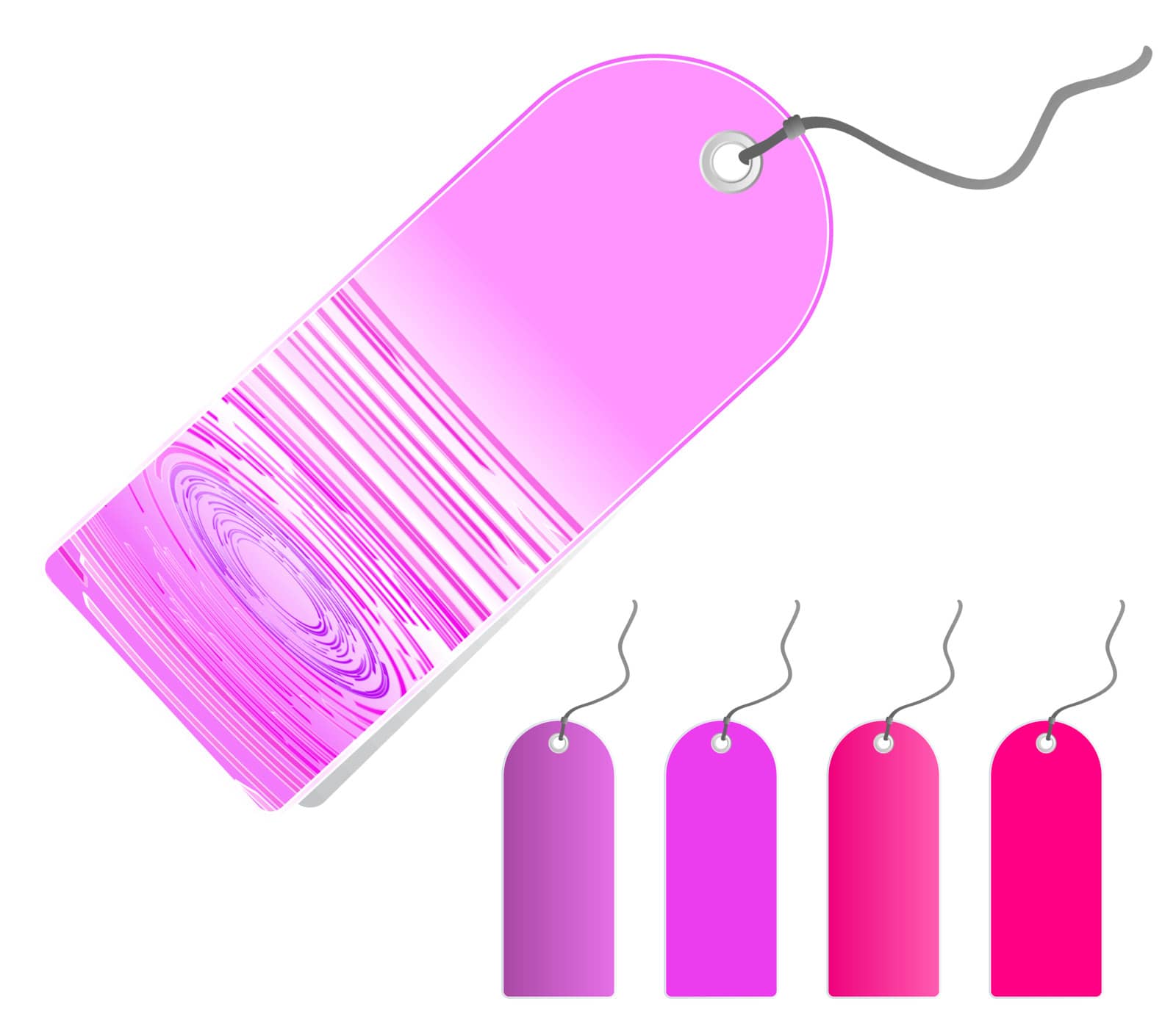 Vector illustration of an abstract retail tag with leash and additional colorful tags. Set 2.