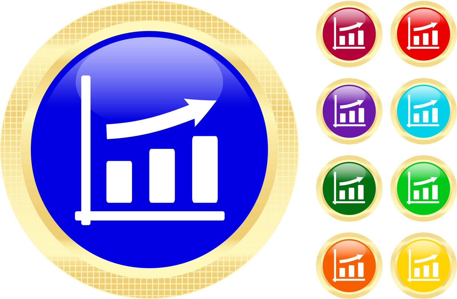 Icon of business graph with arrow on shiny buttons