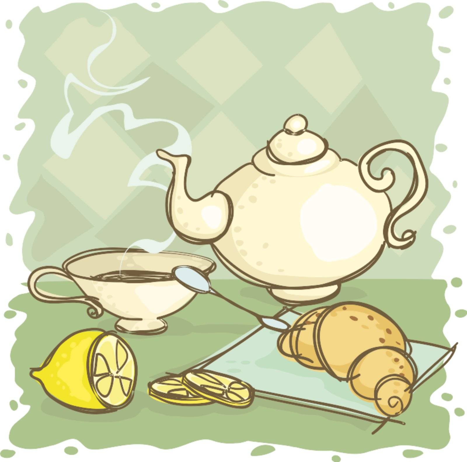 Still-life with a teapot and a lemon