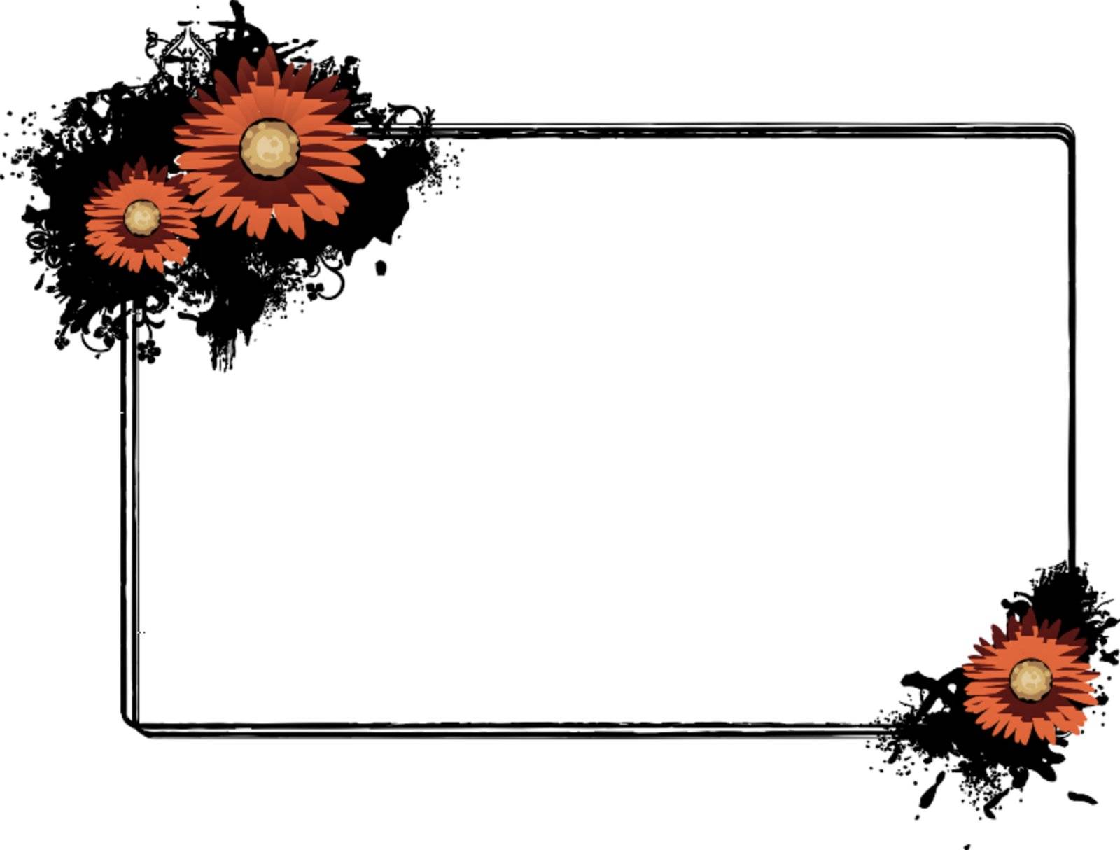 Vector illustration of a rectangular horizontal frame adorned with orange flowers in the southeast and northwest corners