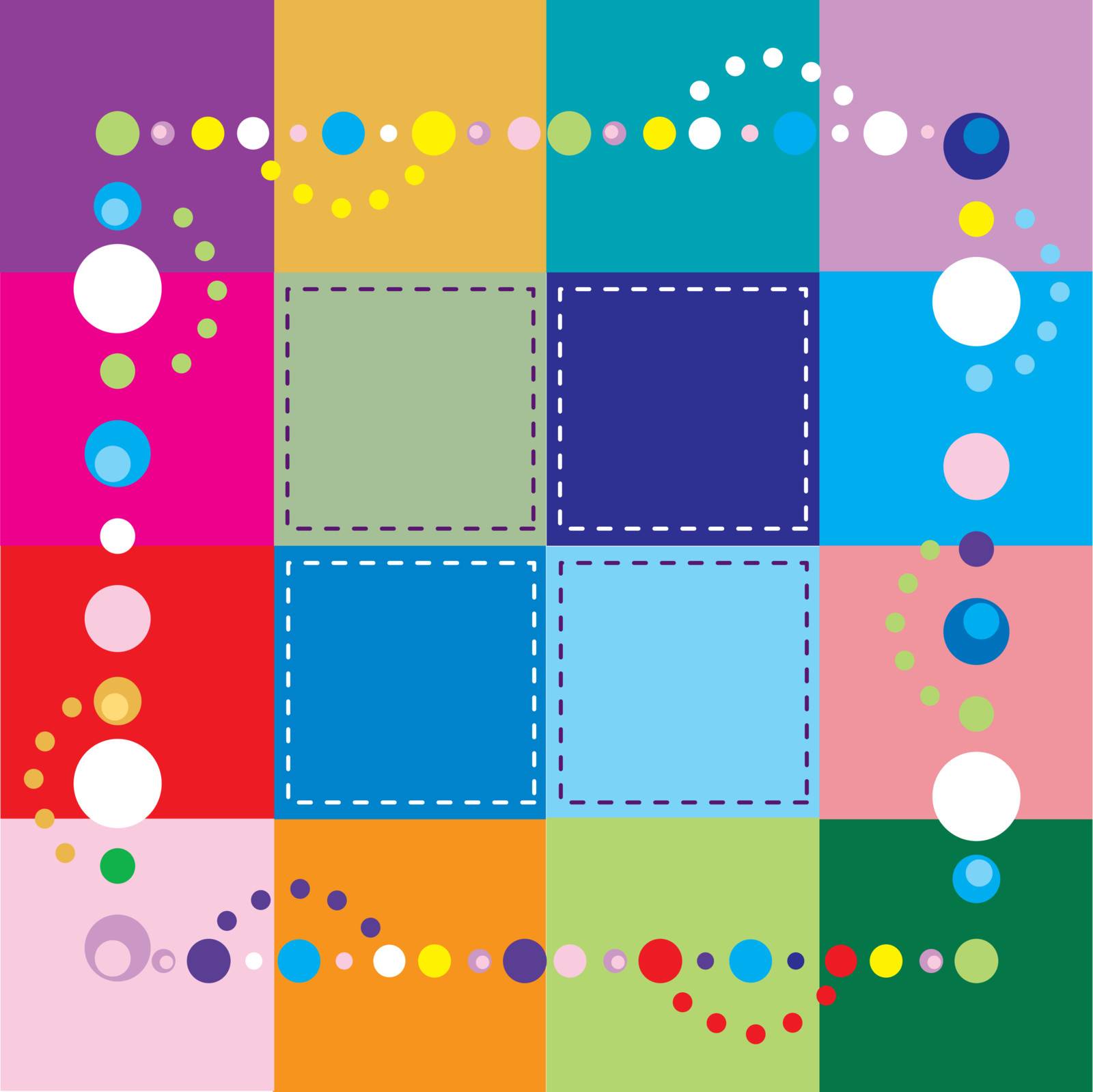Vector Illustration of colorful squares. Patchwork, sewing, beading, party or crafting background.