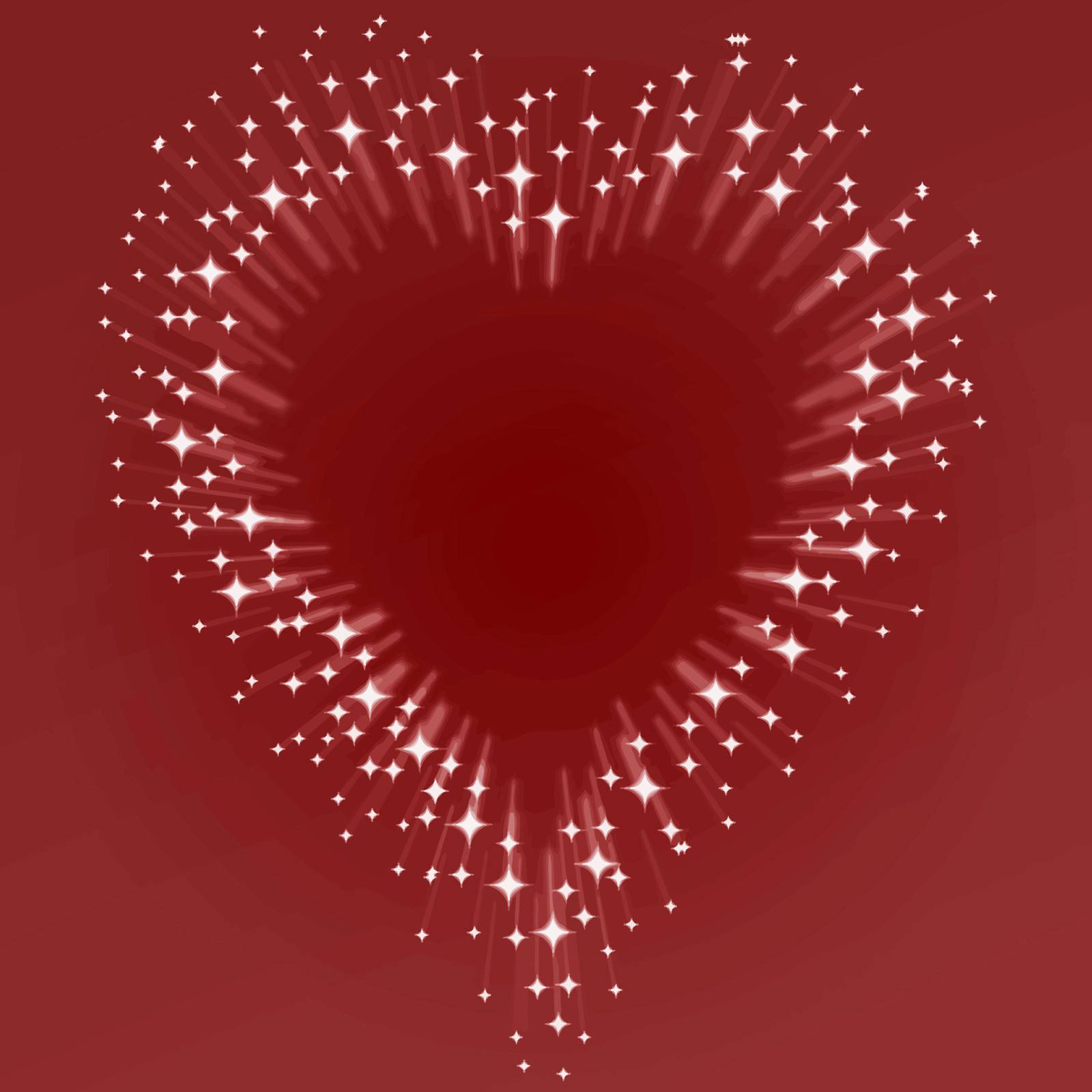 love heart on red made of bursting stars