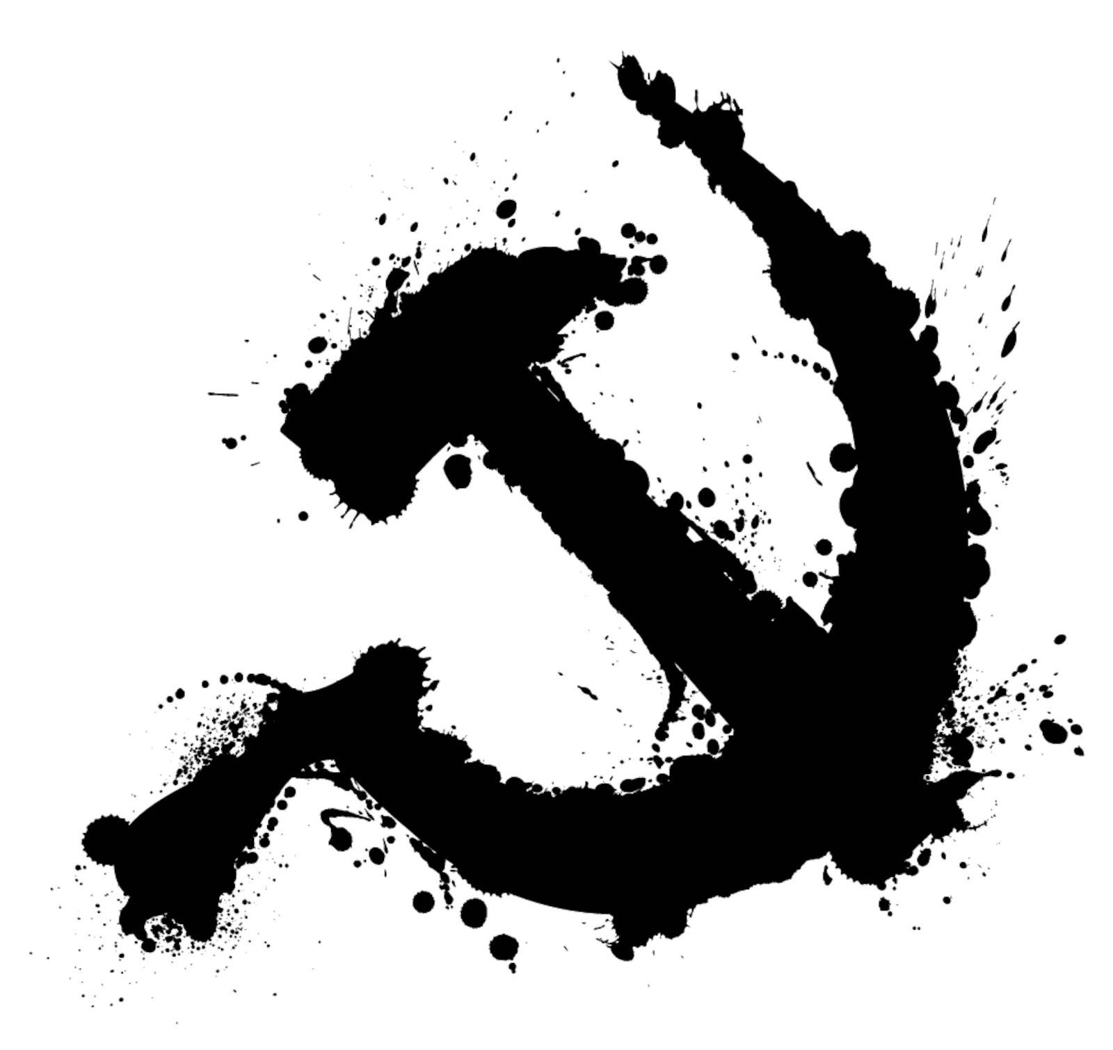 Vector illustration of the hammer and sickle symbol in grunge splatter stlyle.
