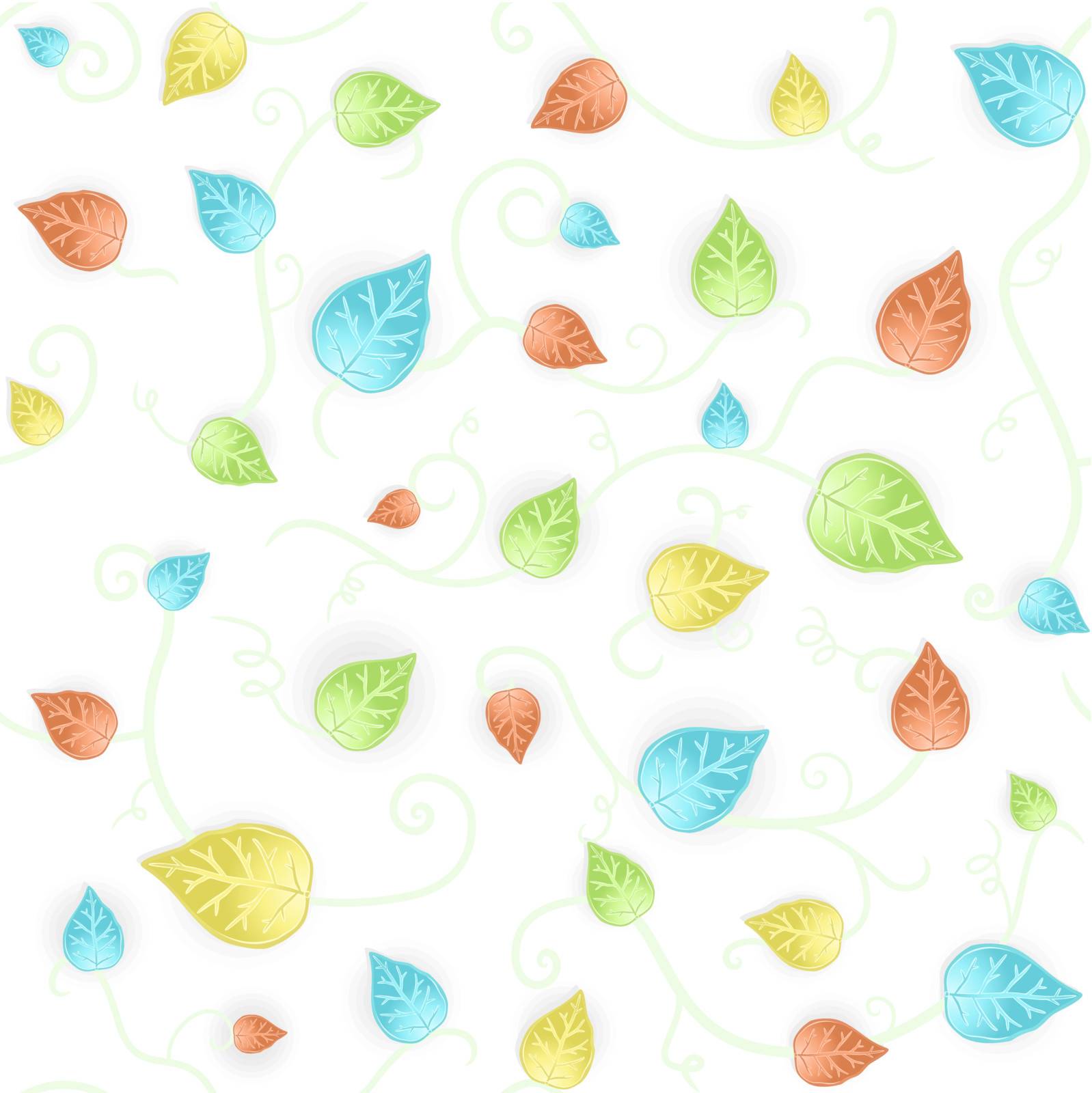 Vector illustration of a floral leafs fresh blue and green seamless pattern. Mildly autumn colored.