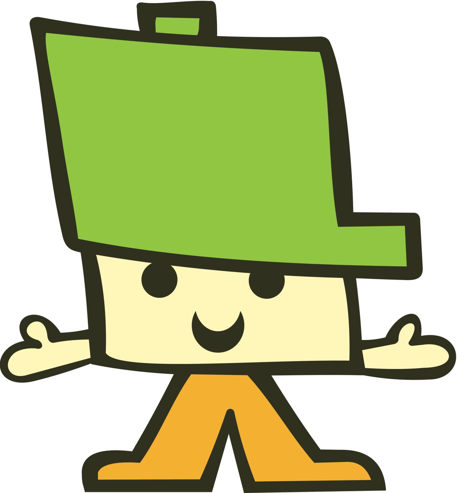 Friendly boy with open arms with a big funny hat. Suitable for comic or cartoon character. Vector available