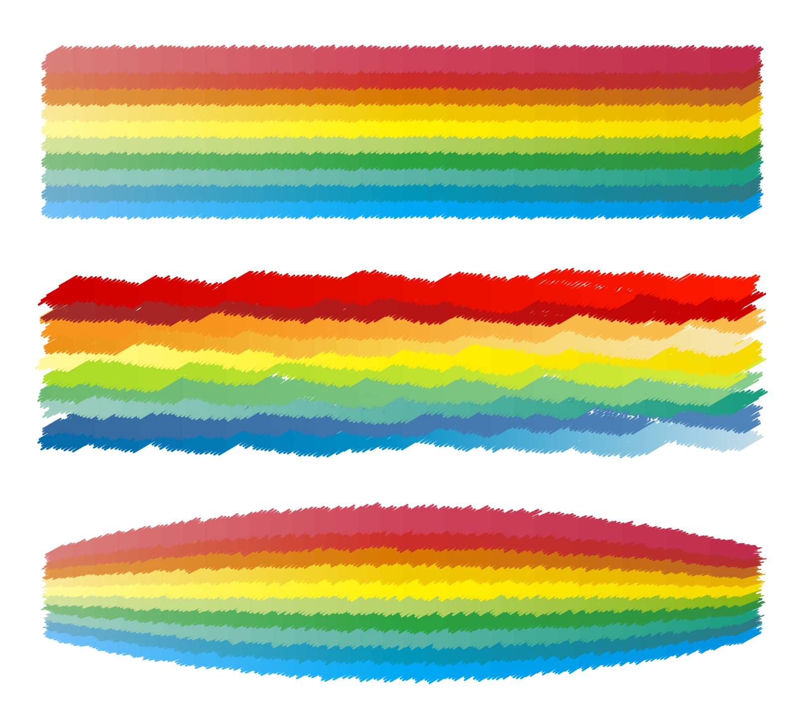 Vector illustration of highly detailed effects of scribbled crayon rainbow colored stripes.