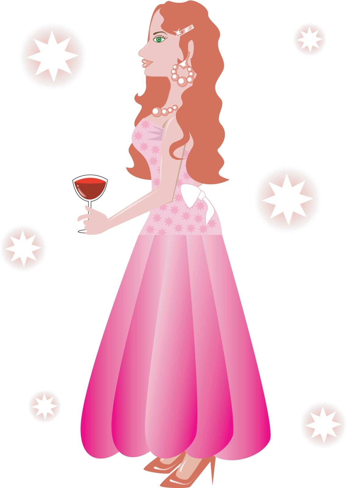 Vector Illustration of Formal Gown 2. A woman holding a glass of wine.