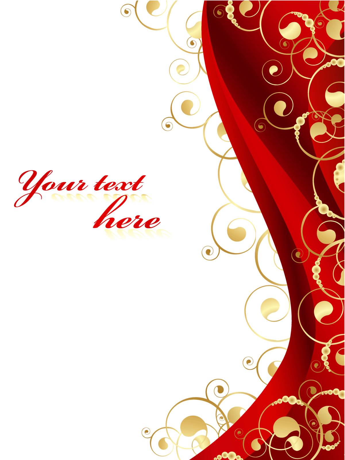 Illustration of the decorated frame in red and gold with swirls and copyspace for your text
