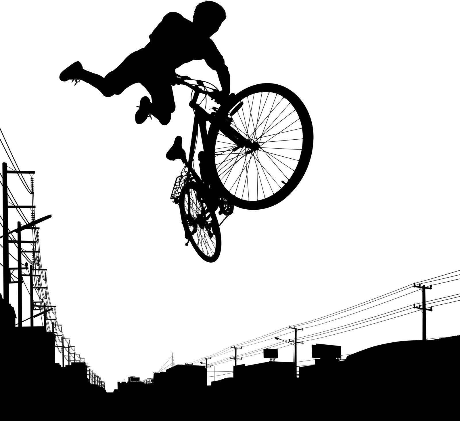 Vector illustration of a boy jumping with his bike