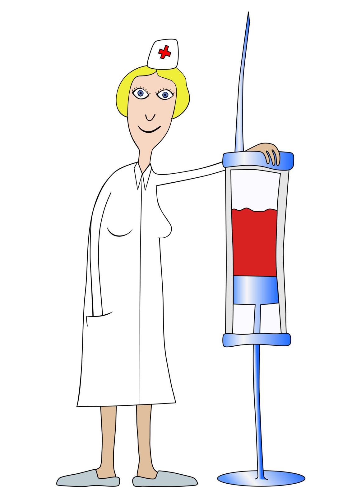 Illustration of the nurse with very big syringe