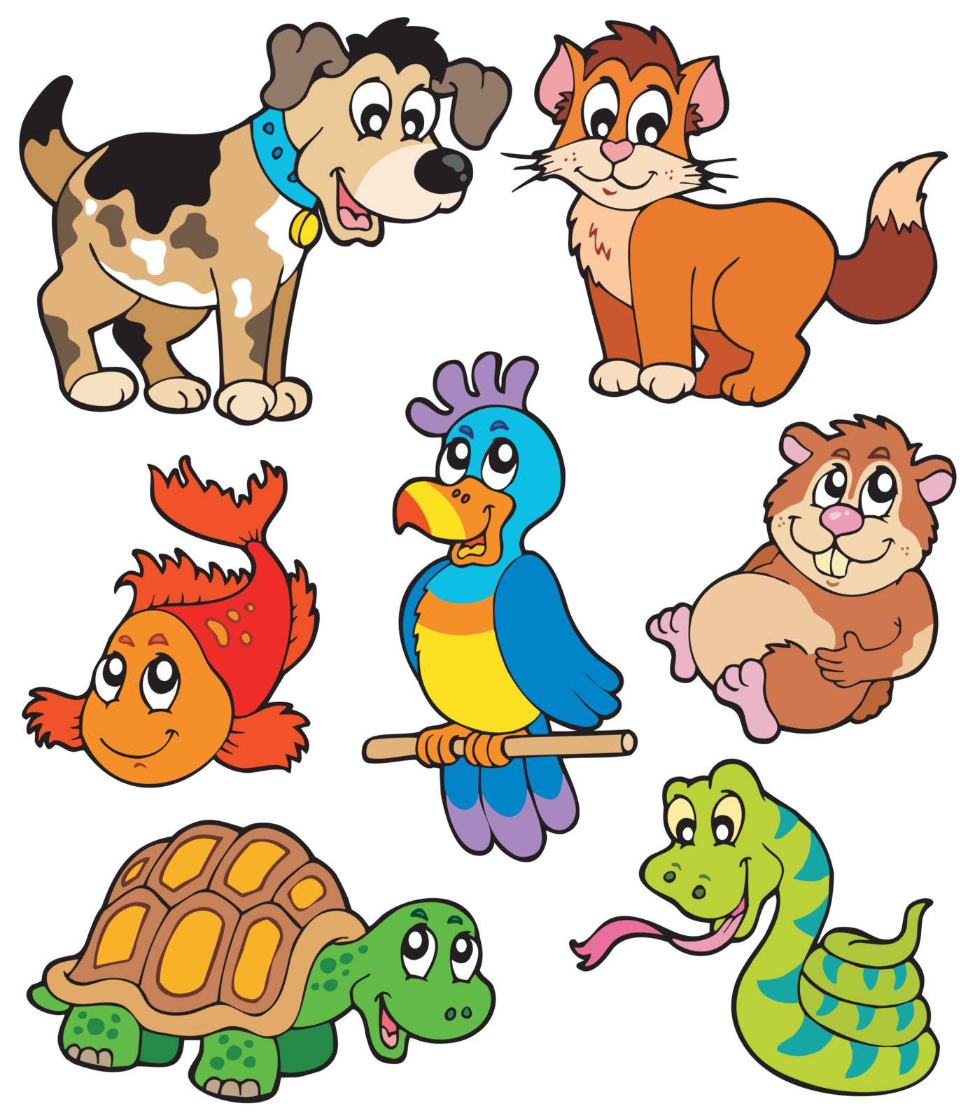 Pet cartoons collection - vector illustration.