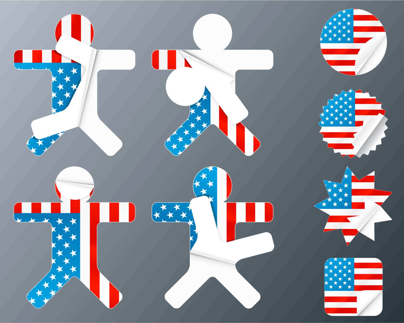 Vector illustration of eight different peeling stickers in United states of America flag theme.