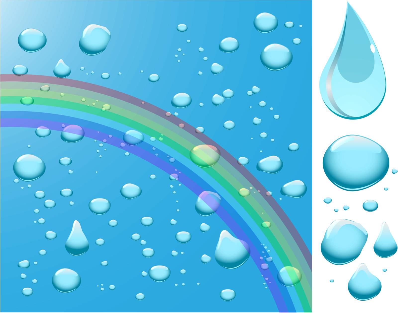 Water drops with rainbow.  Vector illustration.