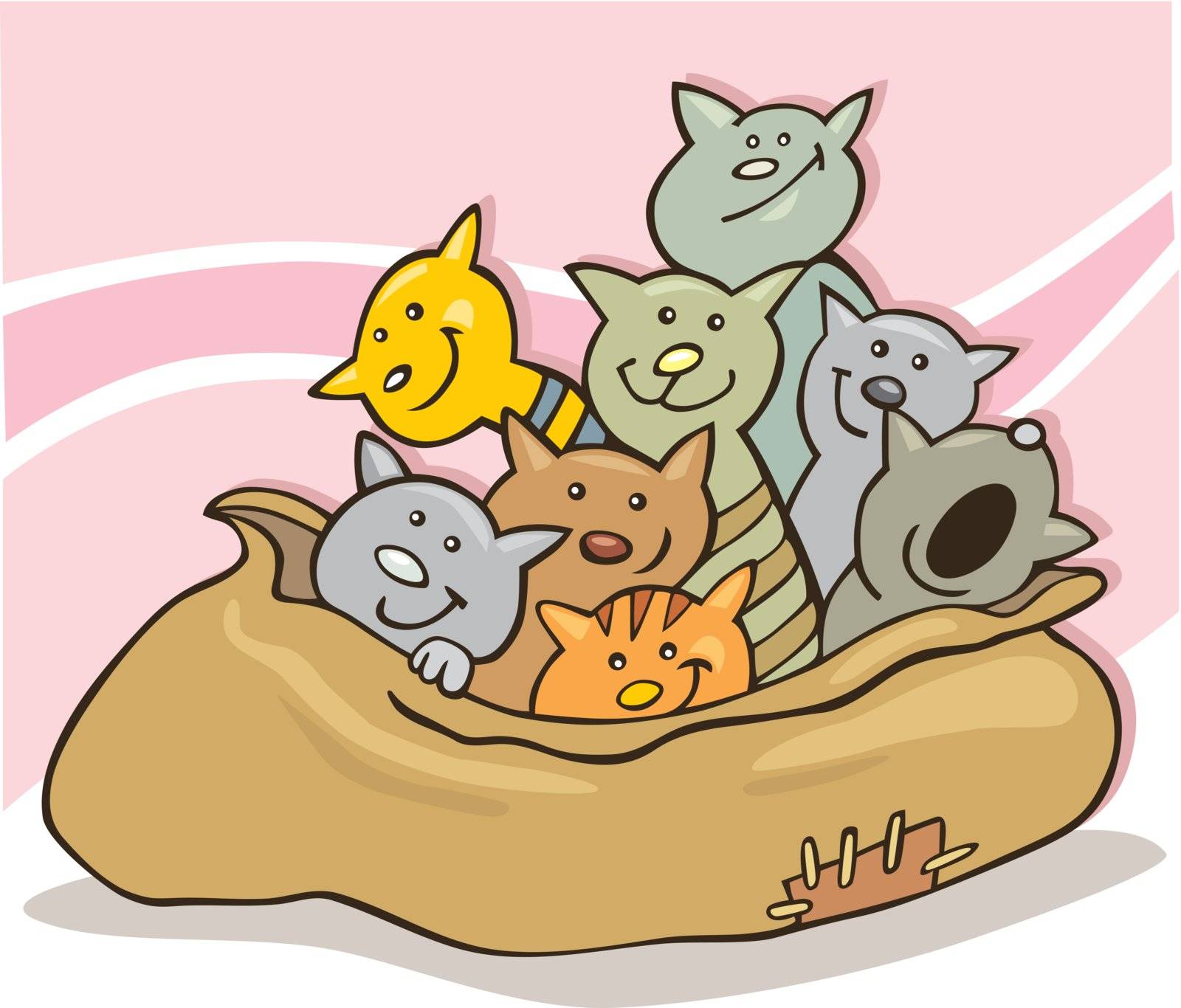 cartoon vector illustration of cats in sack