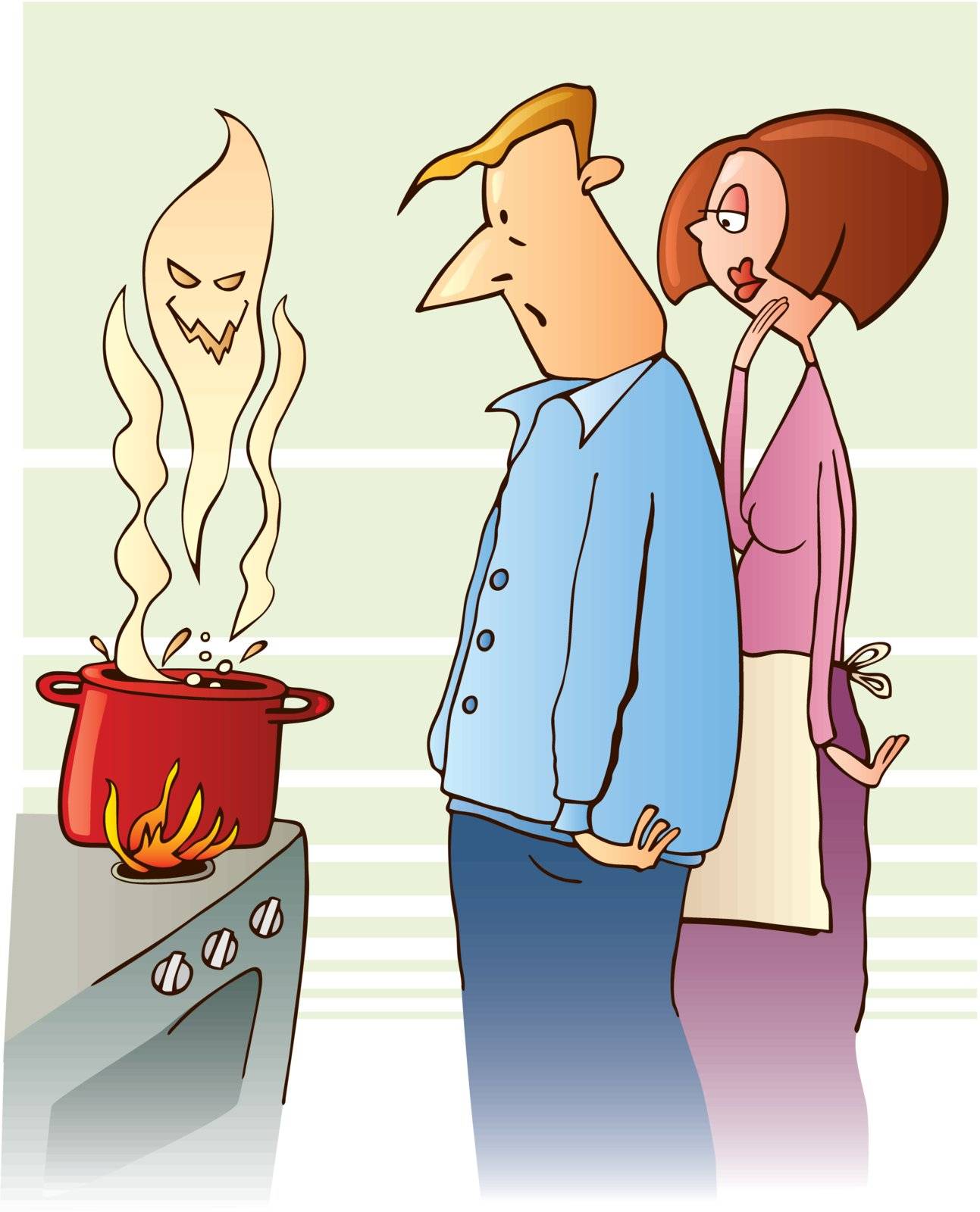 vector illustration of surprised family and boiling toxic soup
