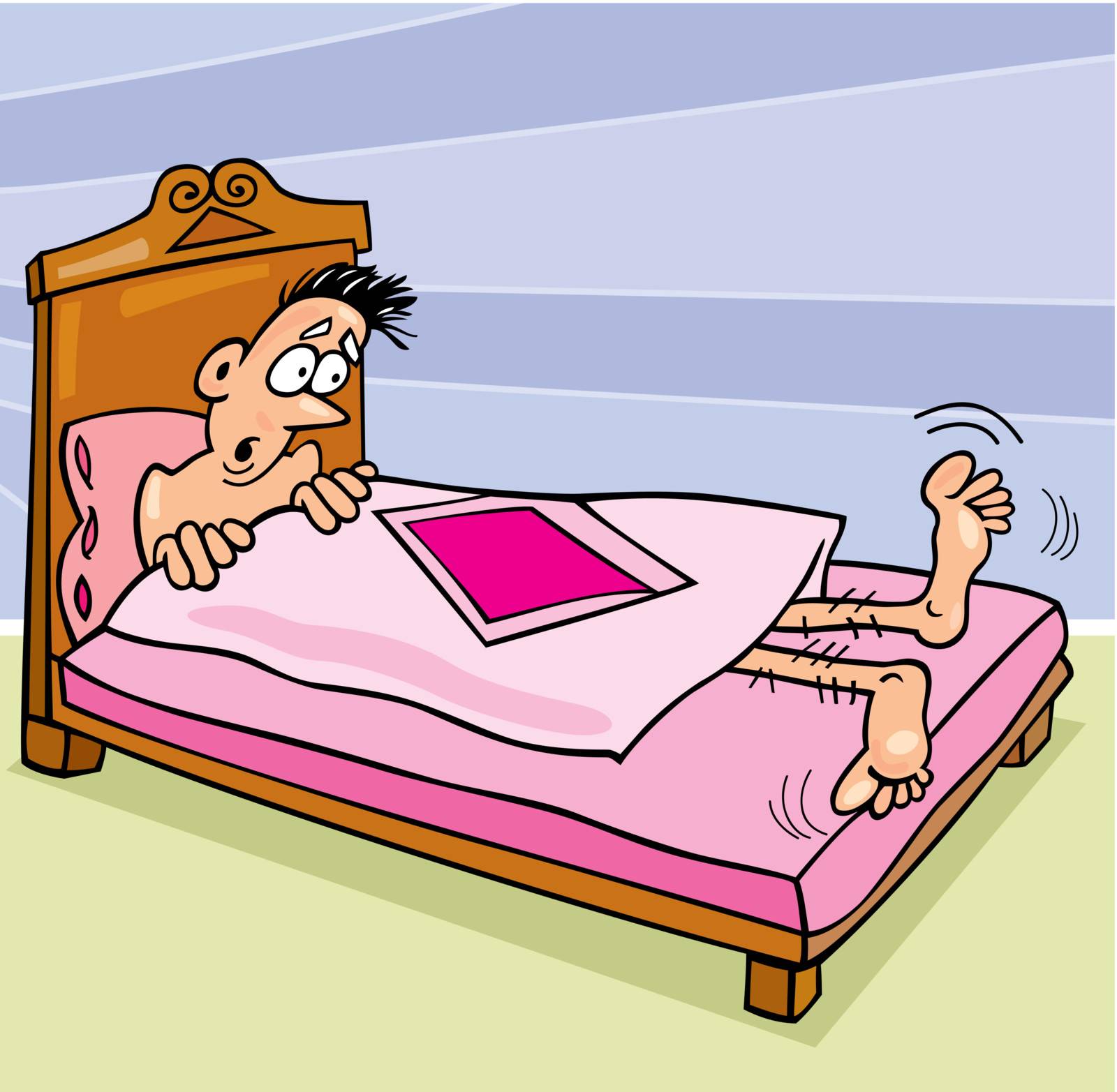 humorous vector illustration of man and Short Comforter 