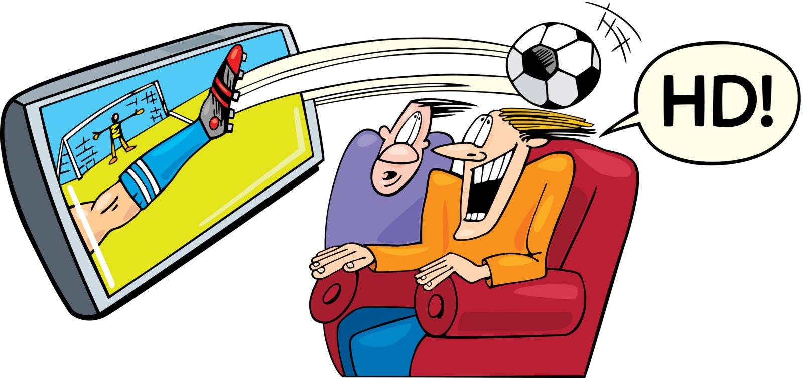vector illustration of two men watching sport on high definition television