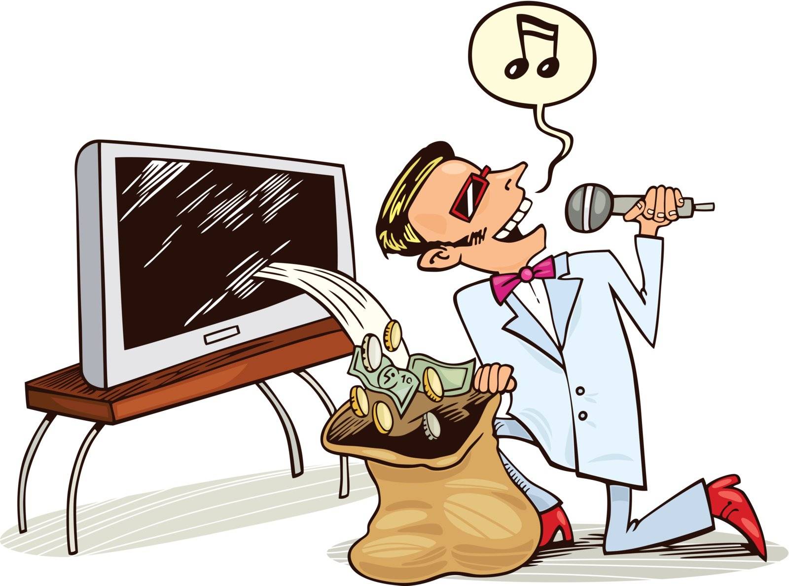Illustration of singing Man who receive profit from copyrights