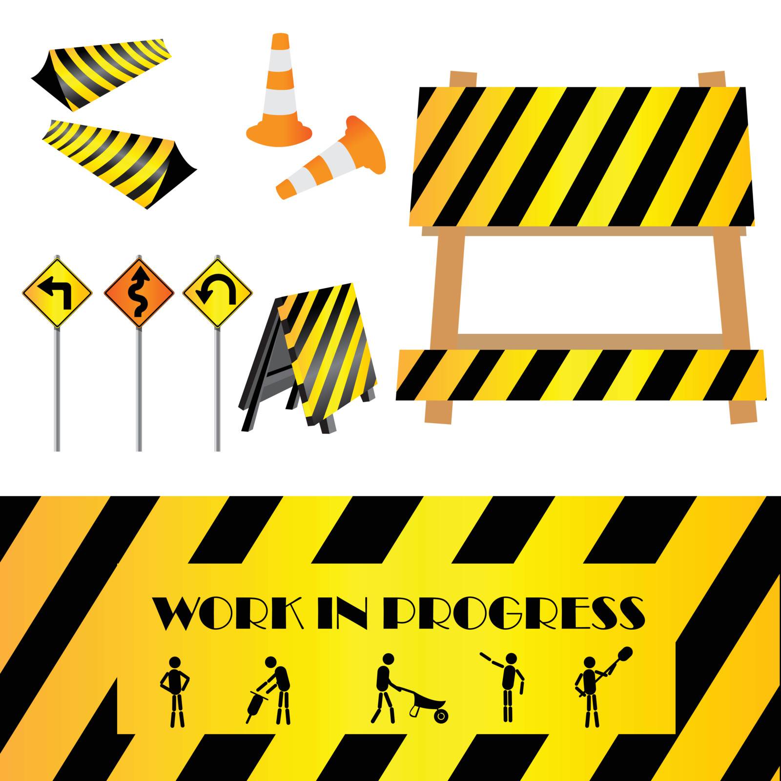 Construction warning signs, design elements