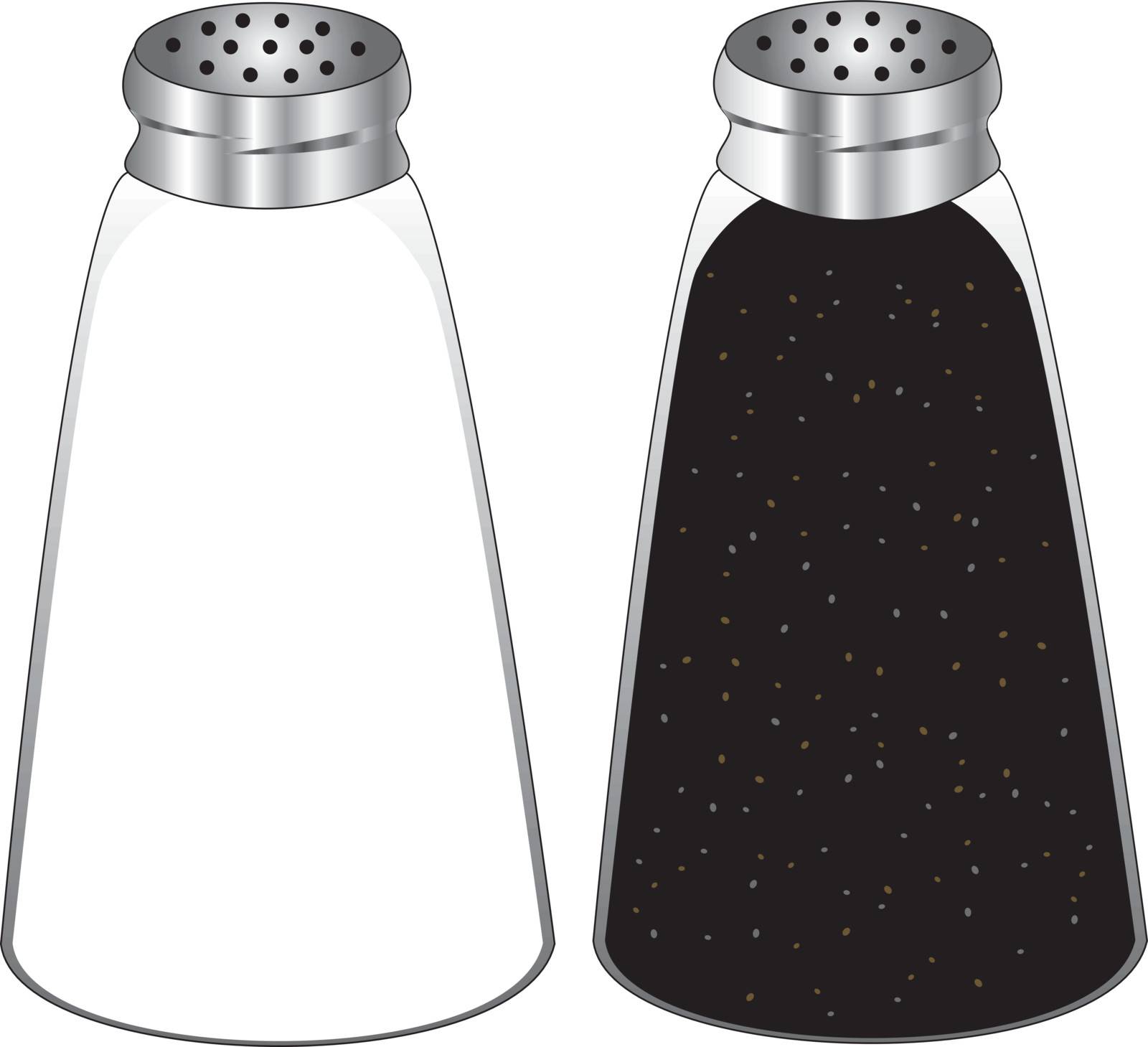 Vector Illustration of pepper and salt shakers isolated.