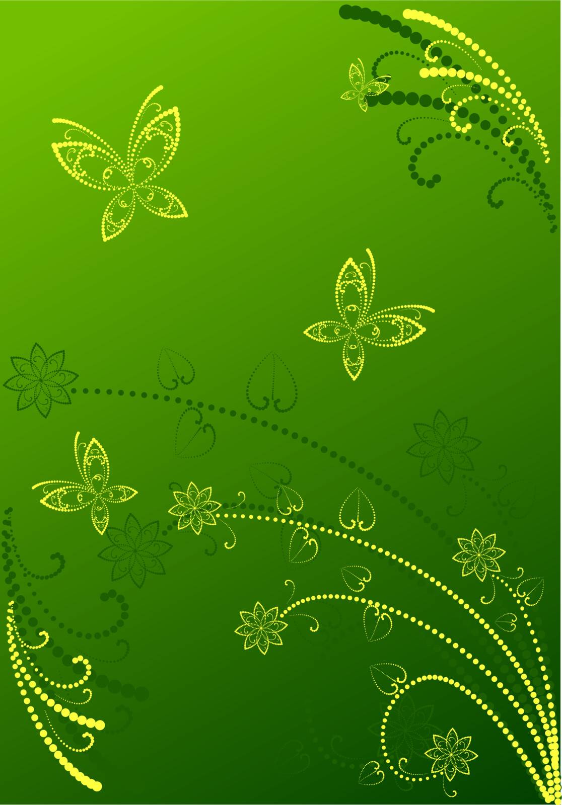 green Floral background with butterfly, element for design, vector illustration