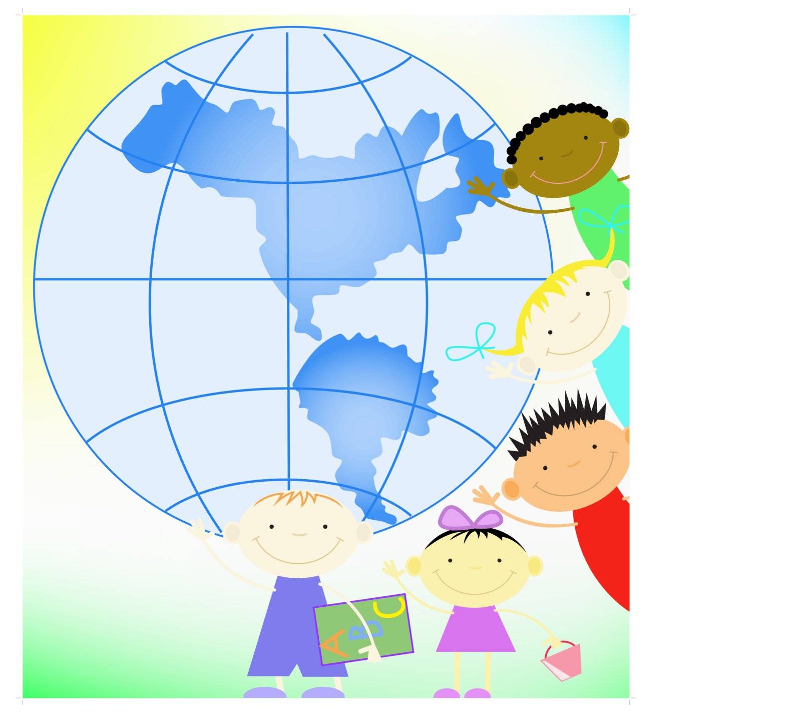 five children of different nationalities around the globe