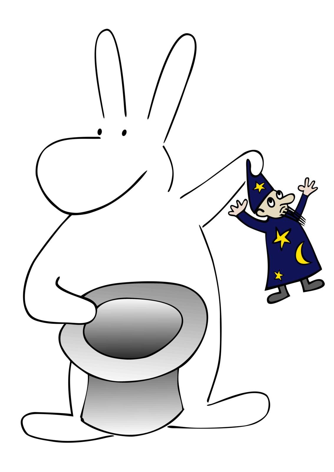 cartoon illustration - rabbit and magician - paradoxical situation