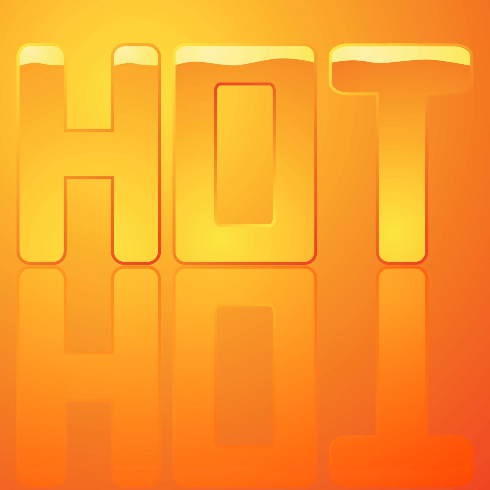 Glossy illustration of the word hot represented by different tones of orange and yellow