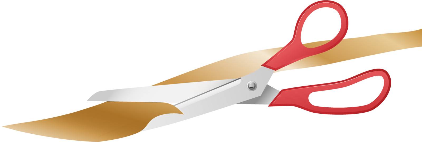 vector illustration of scissors cutting golden ribbon