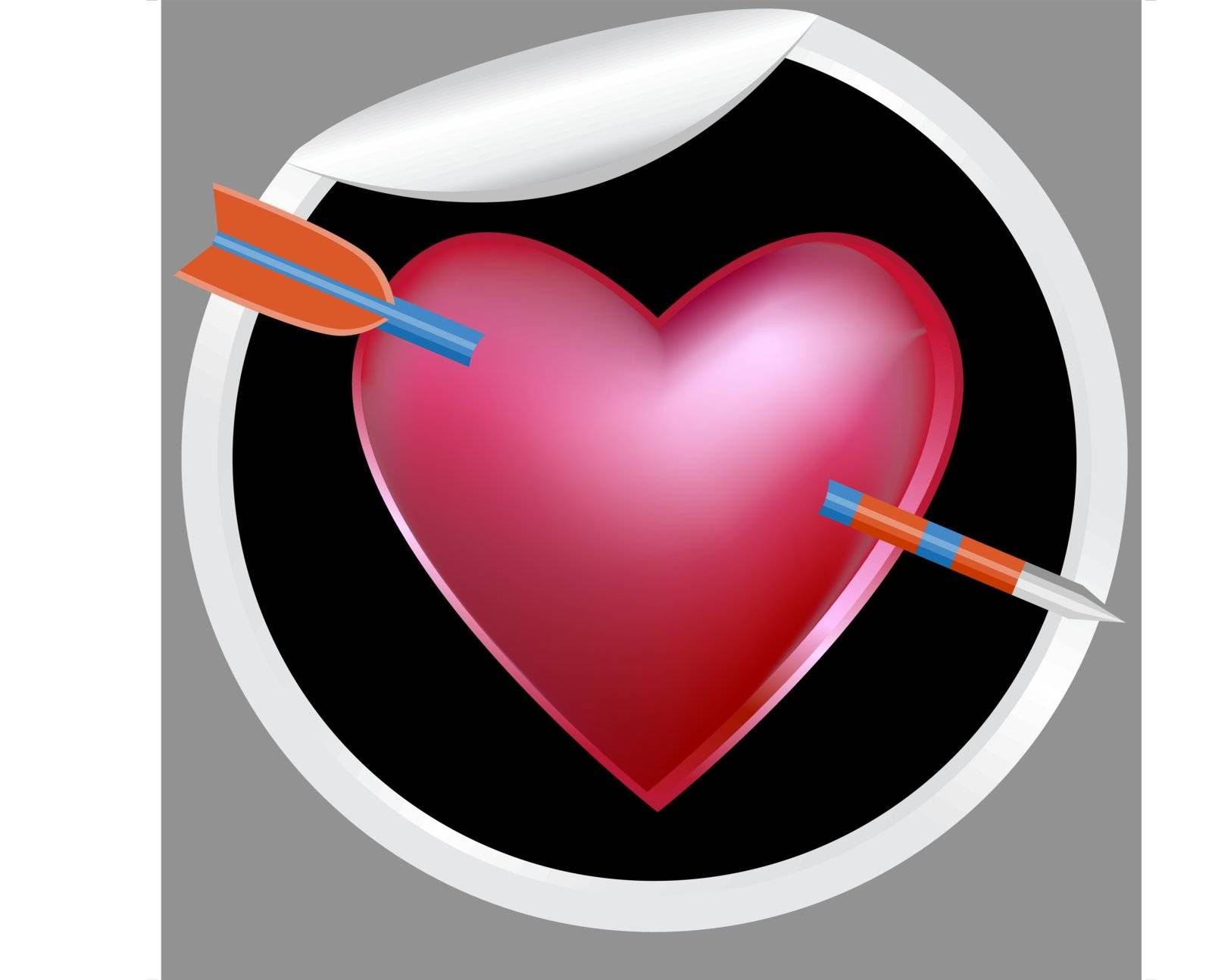 Image of arrow through heart - sticker button style.